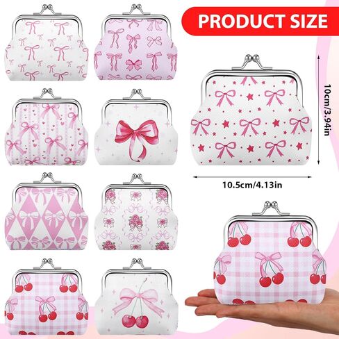9 Pcs Pink Bow Coin Purse Bulk for Women Mini Kiss Lock Change Purses Inspirational Vintage Cute Travel Pouches Wallet Bag for Ladies Mother Teacher Colleague Gifts (Pink Bow) in Kuwait