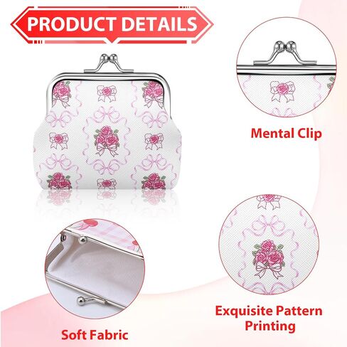 9 Pcs Pink Bow Coin Purse Bulk for Women Mini Kiss Lock Change Purses Inspirational Vintage Cute Travel Pouches Wallet Bag for Ladies Mother Teacher Colleague Gifts (Pink Bow) in Kuwait