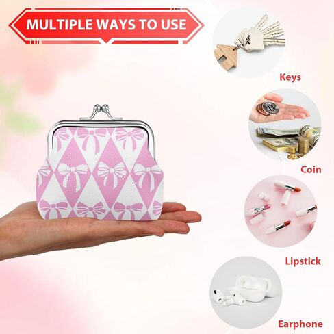 9 Pcs Pink Bow Coin Purse Bulk for Women Mini Kiss Lock Change Purses Inspirational Vintage Cute Travel Pouches Wallet Bag for Ladies Mother Teacher Colleague Gifts (Pink Bow) in Kuwait