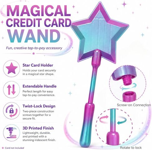 CHILDPHILO Credit Card Wand Holder, 3D Printed Magic Fairy Star Tap to Pay Card Holder, Contactless Payment Card Sleeve for Easy NFC Checkout, Cute Funny Novelty Creative Gift in Saudi Arabia
