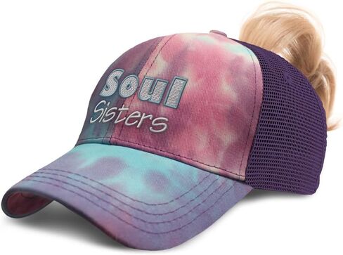 Womens Ponytail Cap Soul Sisters Style B Cotton Distressed Trucker Hats in Kuwait