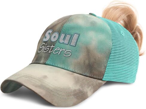 Womens Ponytail Cap Soul Sisters Style B Cotton Distressed Trucker Hats in Kuwait