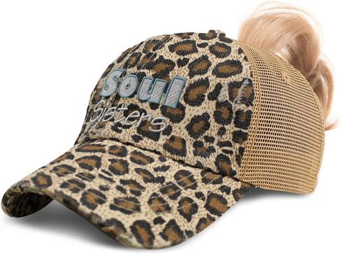 Womens Ponytail Cap Soul Sisters Style B Cotton Distressed Trucker Hats in Kuwait