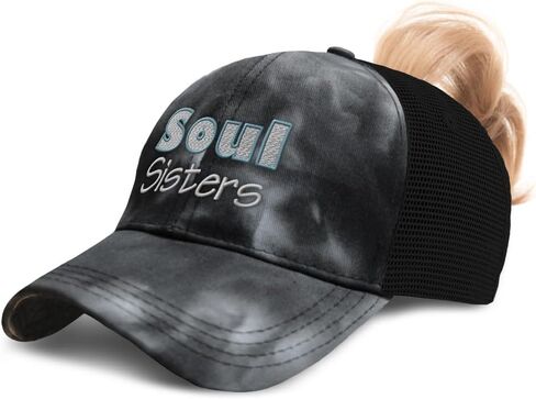 Womens Ponytail Cap Soul Sisters Style B Cotton Distressed Trucker Hats in Kuwait