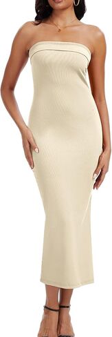 MORROWIND Women Ribbed Maxi Bodycon Tube Dress Summer Sexy Strapless Side Slit Long Formal Cocktail Party Wedding Guest Dress in Saudi Arabia