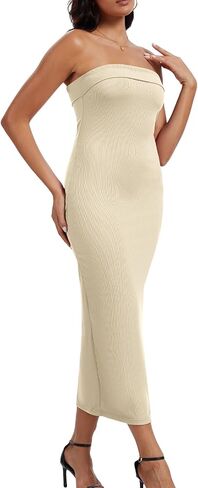 MORROWIND Women Ribbed Maxi Bodycon Tube Dress Summer Sexy Strapless Side Slit Long Formal Cocktail Party Wedding Guest Dress in Saudi Arabia