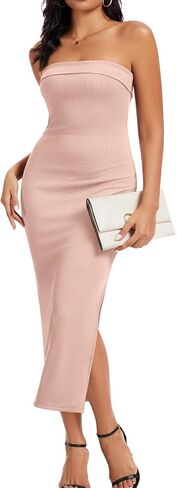 MORROWIND Women Ribbed Maxi Bodycon Tube Dress Summer Sexy Strapless Side Slit Long Formal Cocktail Party Wedding Guest Dress in Saudi Arabia