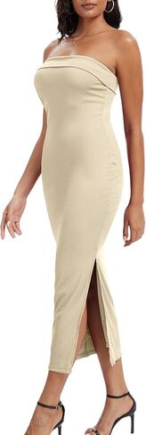 MORROWIND Women Ribbed Maxi Bodycon Tube Dress Summer Sexy Strapless Side Slit Long Formal Cocktail Party Wedding Guest Dress in Saudi Arabia