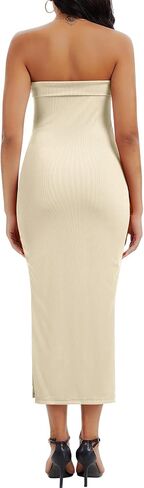 MORROWIND Women Ribbed Maxi Bodycon Tube Dress Summer Sexy Strapless Side Slit Long Formal Cocktail Party Wedding Guest Dress in Saudi Arabia
