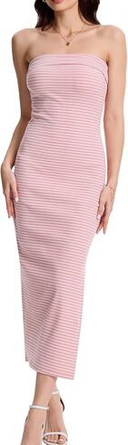 MORROWIND Women Ribbed Maxi Bodycon Tube Dress Summer Sexy Strapless Side Slit Long Formal Cocktail Party Wedding Guest Dress in Saudi Arabia