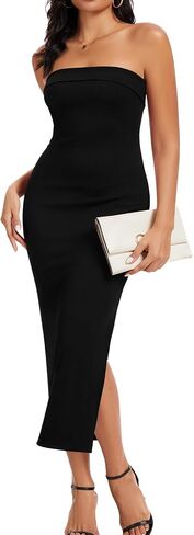 MORROWIND Women Ribbed Maxi Bodycon Tube Dress Summer Sexy Strapless Side Slit Long Formal Cocktail Party Wedding Guest Dress in Saudi Arabia