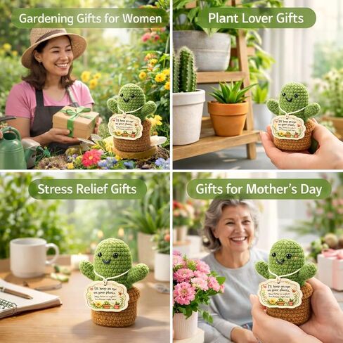 MHSMHL Gardening Gifts for Women, Plant Lovers Gifts, Emotional Support Crochet Cactus, Funny Gift for Gardener, Stress Relief Gifts, Cute Handmade Crochet Plant Decor for Desk Office Home in Saudi Arabia