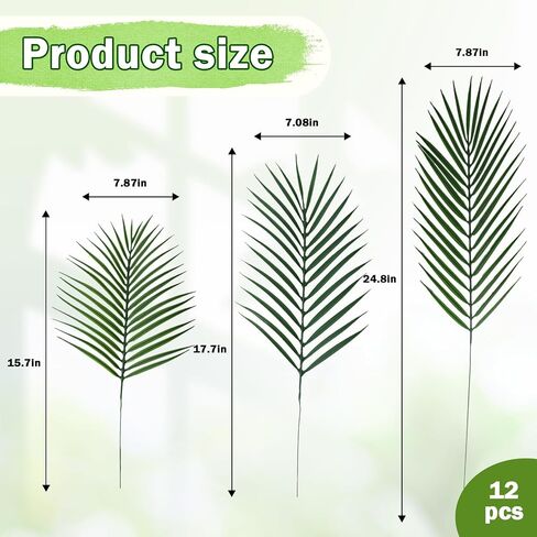 12 PCS Mixed Size Faux Tropical Leaves, Realistic Artificial Green Palm Fern Leaves for Home Decor DIY Arrangement in Saudi Arabia