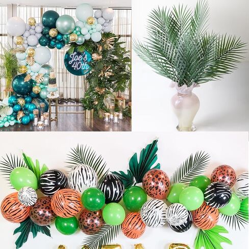 12 PCS Mixed Size Faux Tropical Leaves, Realistic Artificial Green Palm Fern Leaves for Home Decor DIY Arrangement in Saudi Arabia