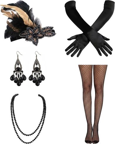 Zinniday 5 Pcs 1920s Accessories for Women, Vintage 20s Flapper Accessories Roaring 20s Theme Set for Evening Cocktail Prom in Saudi Arabia
