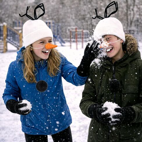 Snowman Costume Accessories Set 5 Pcs Knit Hat Carrot Nose Gloves Teeth And Tail Winter Character Outfit for Holiday Party Halloween Festival Dress Up in Saudi Arabia