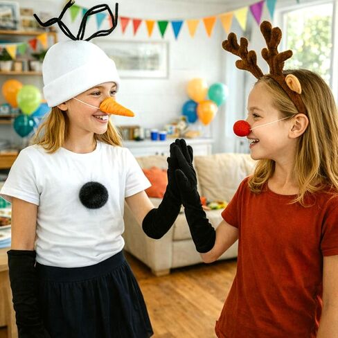 Snowman Costume Accessories Set 5 Pcs Knit Hat Carrot Nose Gloves Teeth And Tail Winter Character Outfit for Holiday Party Halloween Festival Dress Up in Saudi Arabia
