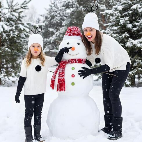 Snowman Costume Accessories Set 5 Pcs Knit Hat Carrot Nose Gloves Teeth And Tail Winter Character Outfit for Holiday Party Halloween Festival Dress Up in Saudi Arabia