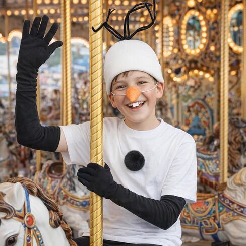 Snowman Costume Accessories Set 5 Pcs Knit Hat Carrot Nose Gloves Teeth And Tail Winter Character Outfit for Holiday Party Halloween Festival Dress Up in Saudi Arabia
