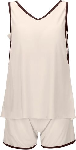 Pajamas Set for Women 2 Piece Sleeveless Top and Shorts Sleepwear V Neck Soft Summer Lounge Sets with Pocket in Kuwait