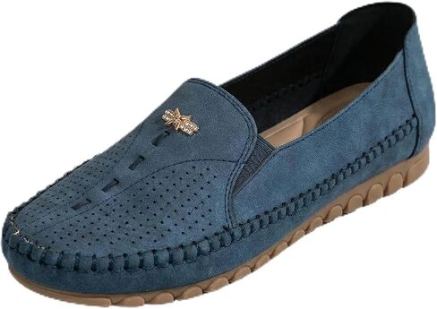 Women's Suede Penny Loafers Breathable Perforated Slip-On Moccasins Lightweight Soft Sole Non-Slip Hand-Stitched Flat Loafers in Saudi Arabia