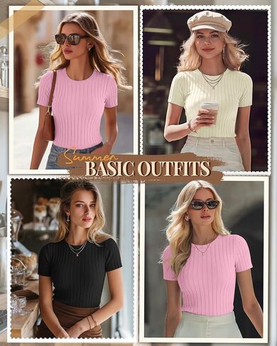 3 Pack Women's Ribbed T-Shirts Cotton Short Sleeve Crewneck Tees Slim Fit Solid Casual Basic Tops 2026 Summer Trendy in Kuwait