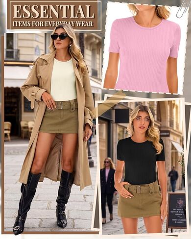 3 Pack Women's Ribbed T-Shirts Cotton Short Sleeve Crewneck Tees Slim Fit Solid Casual Basic Tops 2026 Summer Trendy in Kuwait