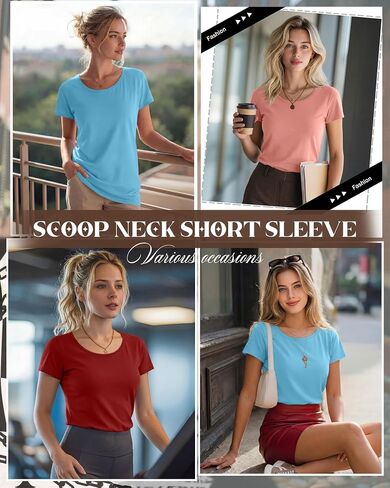 3 Pack Womens Short Sleeve T-Shirts Scoop Neck Summer Basic Tee Fitted Tops Casual Workout Trendy Going Out Blouses in Kuwait