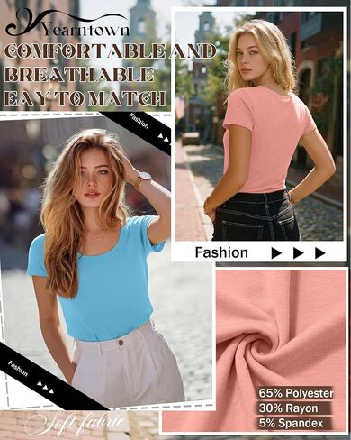 3 Pack Womens Short Sleeve T-Shirts Scoop Neck Summer Basic Tee Fitted Tops Casual Workout Trendy Going Out Blouses in Kuwait