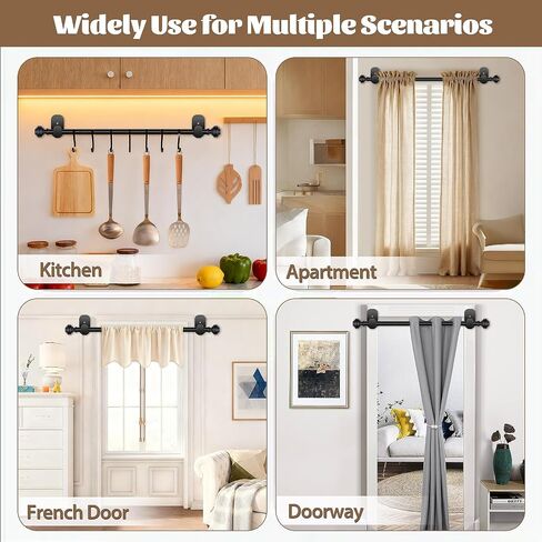 KAMANINA Curtain Rods No Drilling for Windows 32 to 86 Inches, 5/8 Inch No Drill Renter Friendly Curtain Rod with 3M Adhesive Brackets, Black in Saudi Arabia