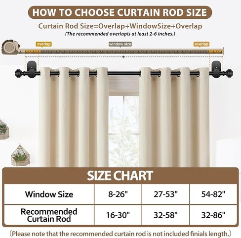 KAMANINA Curtain Rods No Drilling for Windows 32 to 86 Inches, 5/8 Inch No Drill Renter Friendly Curtain Rod with 3M Adhesive Brackets, Black in Saudi Arabia