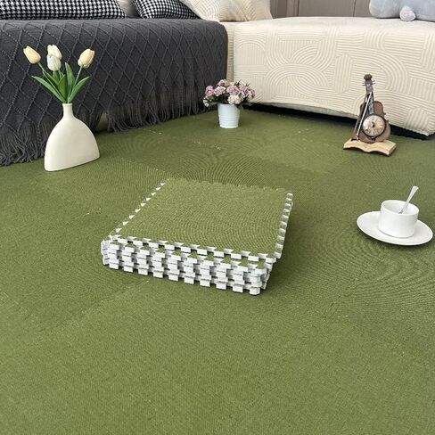 Area Rugs,Fluffy Area Rugs, Square Interlocking Foam Carpet Tiles,80 Pieces Linen Puzzle,1x1 Ft(Green,0.23 Inch) in Saudi Arabia