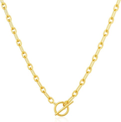 Gold Necklace for Women, 14K Gold Plated Chain Necklace Dainty Choker Necklace for Women Trendy Chunky Pendant Necklaces Layering Toggle T-bar Clasp Link Chain Necklace Jewelry in Saudi Arabia