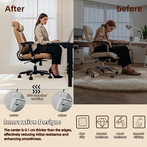 Office Chair Mat Carpet Protector: 36" x 48" Plastic Heavy Duty Computer Desk Mats with Lip for Low Flat and No Pile Carpeted Floor - Clear Rug Pad for Rolling Chairs Work Home Gaming Convex Shape in Saudi Arabia