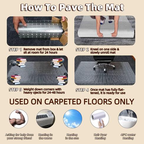 Office Chair Mat Carpet Protector: 36" x 48" Plastic Heavy Duty Computer Desk Mats with Lip for Low Flat and No Pile Carpeted Floor - Clear Rug Pad for Rolling Chairs Work Home Gaming Convex Shape in Saudi Arabia
