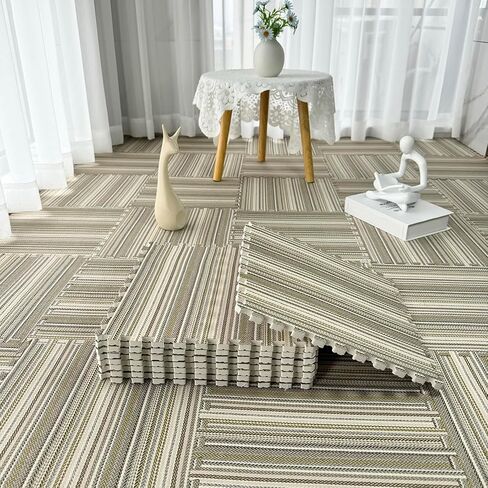 Area Rugs,Fluffy Area Rugs, 80 Pieces Puzzle Play Mat for Parlor,Interlocking Foam Tiles,Striped Pattern,12x12 Inch(Kt,0.39 Inch) in Saudi Arabia