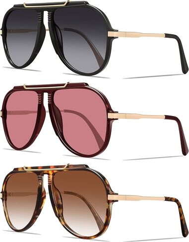 Retro Oversized Aviator Sunglasses for Women Men Trendy Metal Gold Tangle Free Big Sun Glasses in Saudi Arabia