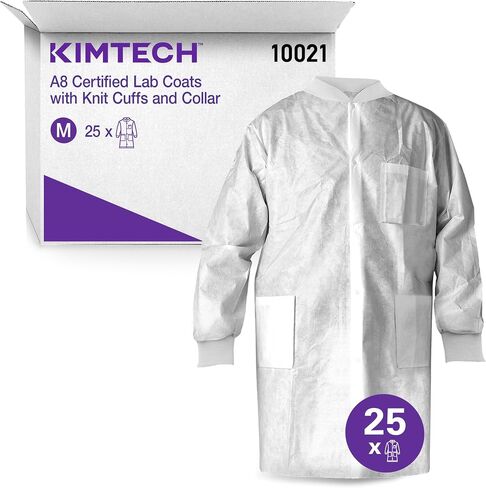 Kimtech A8 Certified Lab Coats with Knit Cuffs and Collar, Protective 3-Layer SMS Fabric, Knit Collar & Cuffs, Unisex in Kuwait