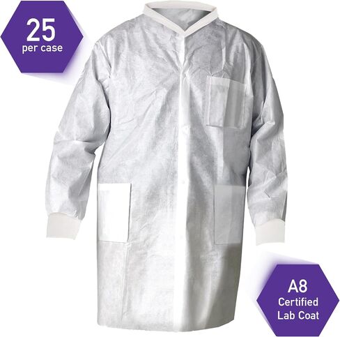 Kimtech A8 Certified Lab Coats with Knit Cuffs and Collar, Protective 3-Layer SMS Fabric, Knit Collar & Cuffs, Unisex in Kuwait