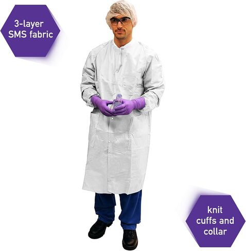 Kimtech A8 Certified Lab Coats with Knit Cuffs and Collar, Protective 3-Layer SMS Fabric, Knit Collar & Cuffs, Unisex in Kuwait