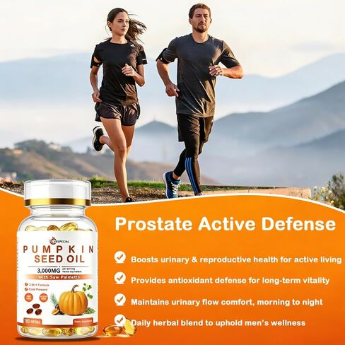 Pumpkin Seed Oil with Saw Palmetto, Pumpkin Seed Oil Capsules | 3000mg Per Serving, Cold-Pressed with Essential Fatty Acids & Phytosterols | Supports Hair, Bladder & Prostate Health | 180 Softgels in Saudi Arabia