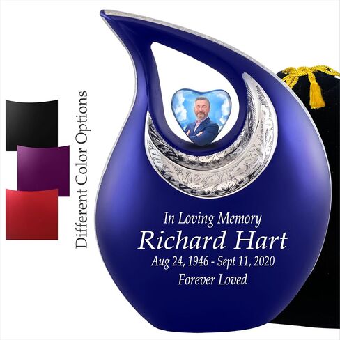 Personalized Photo & Text White Teardrop Cremation Urns for Adult Ashes Male Female - 156 Lbs Burial Urns for Human Ashes - Handcrafted Funeral Decorative Urn for Ashes Adult with Velvet Bag in Saudi Arabia