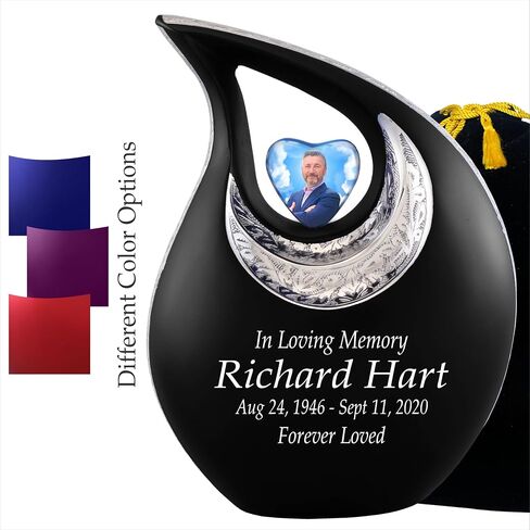 Personalized Photo & Text White Teardrop Cremation Urns for Adult Ashes Male Female - 156 Lbs Burial Urns for Human Ashes - Handcrafted Funeral Decorative Urn for Ashes Adult with Velvet Bag in Saudi Arabia