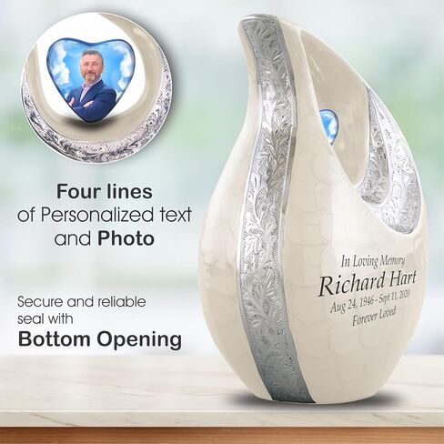 Personalized Photo & Text White Teardrop Cremation Urns for Adult Ashes Male Female - 156 Lbs Burial Urns for Human Ashes - Handcrafted Funeral Decorative Urn for Ashes Adult with Velvet Bag in Saudi Arabia