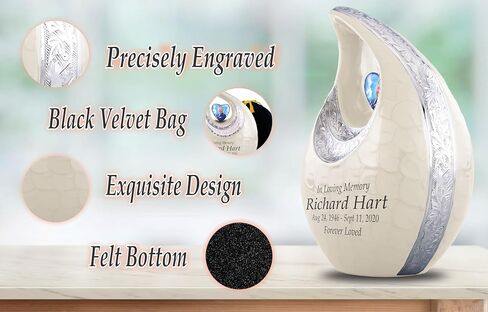 Personalized Photo & Text White Teardrop Cremation Urns for Adult Ashes Male Female - 156 Lbs Burial Urns for Human Ashes - Handcrafted Funeral Decorative Urn for Ashes Adult with Velvet Bag in Saudi Arabia