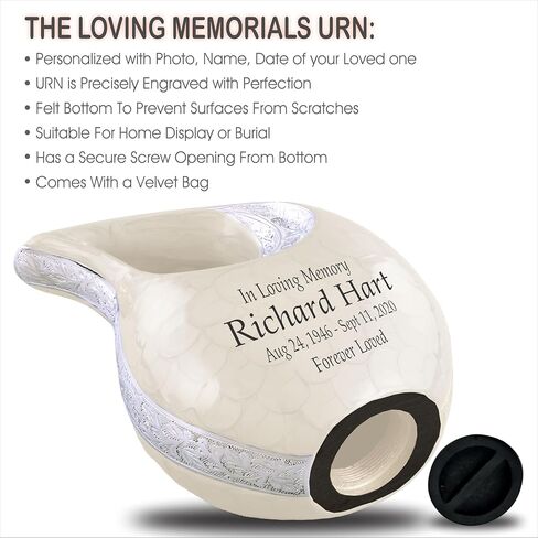 Personalized Photo & Text White Teardrop Cremation Urns for Adult Ashes Male Female - 156 Lbs Burial Urns for Human Ashes - Handcrafted Funeral Decorative Urn for Ashes Adult with Velvet Bag in Saudi Arabia