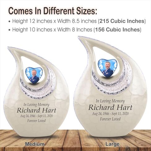 Personalized Photo & Text White Teardrop Cremation Urns for Adult Ashes Male Female - 156 Lbs Burial Urns for Human Ashes - Handcrafted Funeral Decorative Urn for Ashes Adult with Velvet Bag in Saudi Arabia