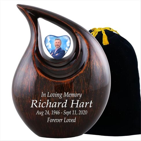 Personalized Photo & Text White Teardrop Cremation Urns for Adult Ashes Male Female - 156 Lbs Burial Urns for Human Ashes - Handcrafted Funeral Decorative Urn for Ashes Adult with Velvet Bag in Saudi Arabia