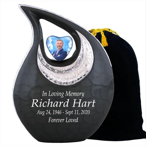 Personalized Photo & Text White Teardrop Cremation Urns for Adult Ashes Male Female - 156 Lbs Burial Urns for Human Ashes - Handcrafted Funeral Decorative Urn for Ashes Adult with Velvet Bag in Saudi Arabia