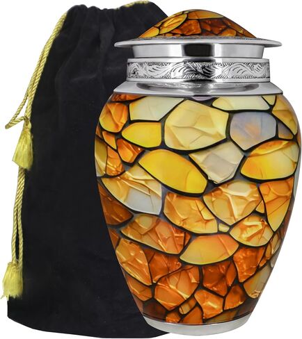 M MEILINXU Urns for Human Ashes Adult Female & Man, Cremation Urn for Ashes for Women & Male, Funeral Memorial Urn with Gemstone Texture Design, Decorative or Burial Urns, Yellow - Large Size in Saudi Arabia
